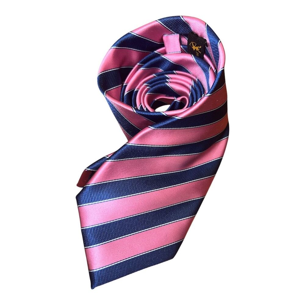 Wilson & Bow Mens Tie Pink Striped Silk Hand USA Preppy Career Spring Academia - Picture 2 of 8